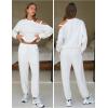 imageEXLURA Womens Cotton Sweatsuits 2 Piece Set Long Sleeve Cold Shoulder Pullover Tops Sweat Pants Lounge Sets Travel TracksuitWhite