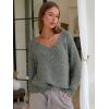 imageEXLURA Womens Oversized Pullover Sweaters Long Sleeve V Neck Knit Loose Off The Shoulder Sweater Tops Fall Winter Trendy 2025Army Green