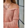 imageEXLURA Womens Oversized Pullover Sweaters Long Sleeve V Neck Knit Loose Off The Shoulder Sweater Tops Fall Winter Trendy 2025Dusty Orange