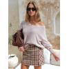 imageEXLURA Womens Oversized Pullover Sweaters Long Sleeve V Neck Knit Loose Off The Shoulder Sweater Tops Fall Winter Trendy 2025Light Khaki