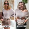 imageEXLURA Womens Oversized Pullover Sweaters Long Sleeve V Neck Knit Loose Off The Shoulder Sweater Tops Fall Winter Trendy 2025Light Khaki