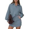 imageEXLURA Women Two Piece Sets 2025 Casual Polo Sweatshirt Skorts Matching Set Short Tennis Skirt Fall Workout Tracksuit OutfitsGrey Blue