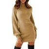 imageEXLURA Womens 2025 Mock Neck Ribbed Long Sleeve Bodycon Pullover Cute Mini Sweater DressLight Brown