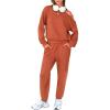 imageEXLURA Womens Cotton Sweatsuits 2 Piece Set Long Sleeve Cold Shoulder Pullover Tops Sweat Pants Lounge Sets Travel TracksuitCaramel