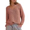 imageEXLURA Womens Oversized Pullover Sweaters Long Sleeve V Neck Knit Loose Off The Shoulder Sweater Tops Fall Winter Trendy 2025Dusty Orange