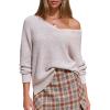 imageEXLURA Womens Oversized Pullover Sweaters Long Sleeve V Neck Knit Loose Off The Shoulder Sweater Tops Fall Winter Trendy 2025Light Khaki