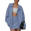 imageEXLURA Womens Sweatsuits 2 Piece Outfits Zip Up Sweatshirts Matching Skort Casual Sweat Set Tennis Jogger Tracksuit Fall 2025Grey Blue