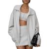 imageEXLURA Womens Sweatsuits 2 Piece Outfits Zip Up Sweatshirts Matching Skort Casual Sweat Set Tennis Jogger Tracksuit Fall 2025Light Grey
