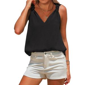 imageEXLURA Womens Summer Tank Top Business Casual V Neck Knotted Sleeveless Blouses Fashion Trendy Dressy Work Shirt Outfits 2025Black