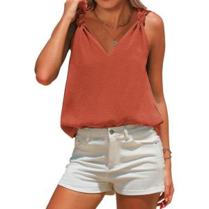 imageEXLURA Womens Summer Tank Top Business Casual V Neck Knotted Sleeveless Blouses Fashion Trendy Dressy Work Shirt Outfits 2025Caramel