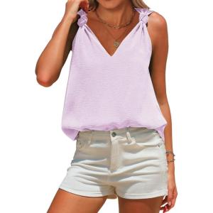 imageEXLURA Womens Summer Tank Top Business Casual V Neck Knotted Sleeveless Blouses Fashion Trendy Dressy Work Shirt Outfits 2025Purple