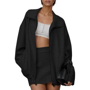 imageEXLURA Womens Sweatsuits 2 Piece Outfits Zip Up Sweatshirts Matching Skort Casual Sweat Set Tennis Jogger Tracksuit Fall 2025Black