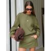 imageEXLURA Women 2 Piece Sets Cotton Tracksuits Workout Set Crewneck Sweatshirt Skort Short Skirt Fall Tennis Sweat Suits PocketsArmy Green