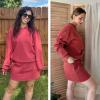imageEXLURA Women 2 Piece Sets Cotton Tracksuits Workout Set Crewneck Sweatshirt Skort Short Skirt Fall Tennis Sweat Suits PocketsDark Red