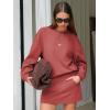 imageEXLURA Women 2 Piece Sets Cotton Tracksuits Workout Set Crewneck Sweatshirt Skort Short Skirt Fall Tennis Sweat Suits PocketsDark Red