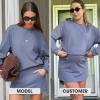 imageEXLURA Women 2 Piece Sets Cotton Tracksuits Workout Set Crewneck Sweatshirt Skort Short Skirt Fall Tennis Sweat Suits PocketsGrey Blue