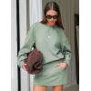 imageEXLURA Women 2 Piece Sets Cotton Tracksuits Workout Set Crewneck Sweatshirt Skort Short Skirt Fall Tennis Sweat Suits PocketsGrey Green