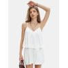 imageEXLURA Womens Summer Romper Dress 2025 V Neck Spaghetti Strap Pleated Shorts Jumpsuit Beach Vacation Outfits with PocketsWhite