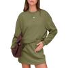 imageEXLURA Women 2 Piece Sets Cotton Tracksuits Workout Set Crewneck Sweatshirt Skort Short Skirt Fall Tennis Sweat Suits PocketsArmy Green