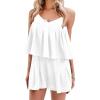 imageEXLURA Womens Summer Romper Dress 2025 V Neck Spaghetti Strap Pleated Shorts Jumpsuit Beach Vacation Outfits with PocketsWhite