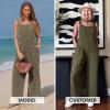 imageEXLURA Women Fall Overalls Denim Loose Fit Wide Leg Bib Jumpsuits Casual Adjustable Baggy Jeans Romper with Pockets 2025Army Green