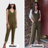 imageEXLURA Womens High Roller Denim Bib Jumpsuits Casual Loose Sleeveless Baggy Overalls Jeans Pants Jumpers with PocketsArmy Green