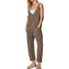 imageEXLURA Womens High Roller Denim Bib Jumpsuits Casual Loose Sleeveless Baggy Overalls Jeans Pants Jumpers with PocketsKhaki