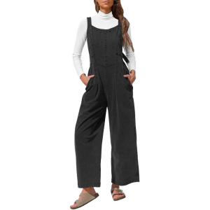 imageEXLURA Women Fall Overalls Denim Loose Fit Wide Leg Bib Jumpsuits Casual Adjustable Baggy Jeans Romper with Pockets 2025Black