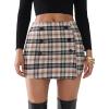imageEXLURA Womens Button Bodycon Mini Skirt Sexy Night Club High Waist Elastic Y2K Trendy Short Plaid SkirtsCoffee Plaid