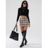 imageEXLURA Womens Button Bodycon Mini Skirt Sexy Night Club High Waist Elastic Y2K Trendy Short Plaid SkirtsCoffee Plaid