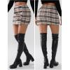imageEXLURA Womens Button Bodycon Mini Skirt Sexy Night Club High Waist Elastic Y2K Trendy Short Plaid SkirtsCoffee Plaid