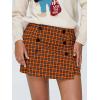 imageEXLURA Womens Button Bodycon Mini Skirt Sexy Night Club High Waist Elastic Y2K Trendy Short Plaid SkirtsOrange Plaid