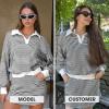 imageEXLURA Womens Cotton Sweatsuits 2 Piece Outfits Striped Sweatshirt Matching Skort Workout Set Long Sleeve Tracksuit Fall 2025Black White
