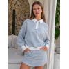 imageEXLURA Womens Cotton Sweatsuits 2 Piece Outfits Striped Sweatshirt Matching Skort Workout Set Long Sleeve Tracksuit Fall 2025Blue White