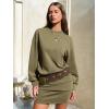 imageEXLURA Womens Fall Two Piece Skirt Sets Cotton Long Sleeve Mock Neck Sweatshirt Skort Matching Set Casual Tennis Outfits 2025Army Green