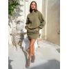 imageEXLURA Womens Fall Two Piece Skirt Sets Cotton Long Sleeve Mock Neck Sweatshirt Skort Matching Set Casual Tennis Outfits 2025Army Green