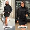 imageEXLURA Womens Fall Two Piece Skirt Sets Cotton Long Sleeve Mock Neck Sweatshirt Skort Matching Set Casual Tennis Outfits 2025Black