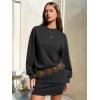 imageEXLURA Womens Fall Two Piece Skirt Sets Cotton Long Sleeve Mock Neck Sweatshirt Skort Matching Set Casual Tennis Outfits 2025Black