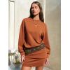imageEXLURA Womens Fall Two Piece Skirt Sets Cotton Long Sleeve Mock Neck Sweatshirt Skort Matching Set Casual Tennis Outfits 2025Caramel