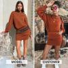 imageEXLURA Womens Fall Two Piece Skirt Sets Cotton Long Sleeve Mock Neck Sweatshirt Skort Matching Set Casual Tennis Outfits 2025Caramel