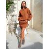 imageEXLURA Womens Fall Two Piece Skirt Sets Cotton Long Sleeve Mock Neck Sweatshirt Skort Matching Set Casual Tennis Outfits 2025Caramel