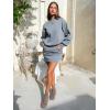 imageEXLURA Womens Fall Two Piece Skirt Sets Cotton Long Sleeve Mock Neck Sweatshirt Skort Matching Set Casual Tennis Outfits 2025Grey Blue