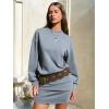 imageEXLURA Womens Fall Two Piece Skirt Sets Cotton Long Sleeve Mock Neck Sweatshirt Skort Matching Set Casual Tennis Outfits 2025Grey Blue
