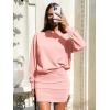 imageEXLURA Womens Fall Two Piece Skirt Sets Cotton Long Sleeve Mock Neck Sweatshirt Skort Matching Set Casual Tennis Outfits 2025Pink