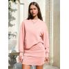 imageEXLURA Womens Fall Two Piece Skirt Sets Cotton Long Sleeve Mock Neck Sweatshirt Skort Matching Set Casual Tennis Outfits 2025Pink