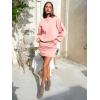 imageEXLURA Womens Fall Two Piece Skirt Sets Cotton Long Sleeve Mock Neck Sweatshirt Skort Matching Set Casual Tennis Outfits 2025Pink