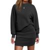 imageEXLURA Womens Fall Two Piece Skirt Sets Cotton Long Sleeve Mock Neck Sweatshirt Skort Matching Set Casual Tennis Outfits 2025Black