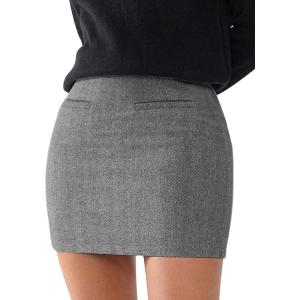 imageEXLURA Womens Tweed Bodycon Mini Skirt High Waist Side Zipper Fall Trendy Pencil Short Skirts Business Casual Outfits PocketsBlack