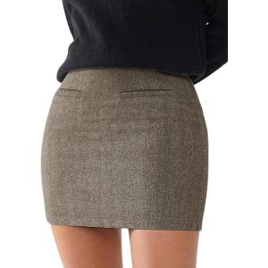 imageEXLURA Womens Tweed Bodycon Mini Skirt High Waist Side Zipper Fall Trendy Pencil Short Skirts Business Casual Outfits PocketsBrown