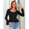 imageEXLURA Women Cropped Cardigan Sweaters Fall Flare Sleeve Button Cardigans Ruffled Hem Cute Sweater Casual Soft Stretchy TopsBlack